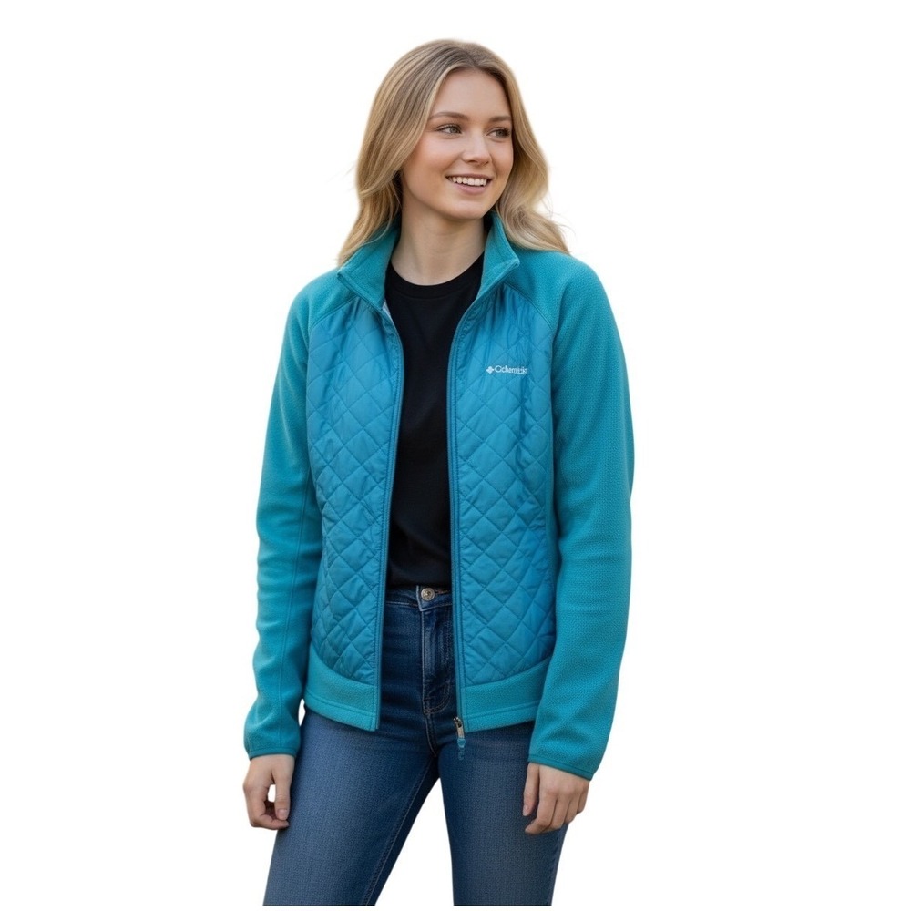 Columbia Warmer Days Fleece Quilted‎ Jacket Teal Full Zip Women's XL-Outdoors